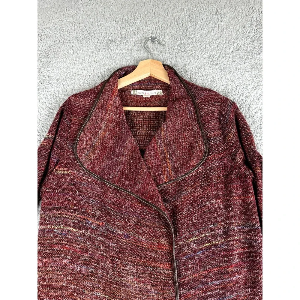 Chelsea & Violet Cardigan Sweater Womens Small Brown Space Dye Faux Leather Trim